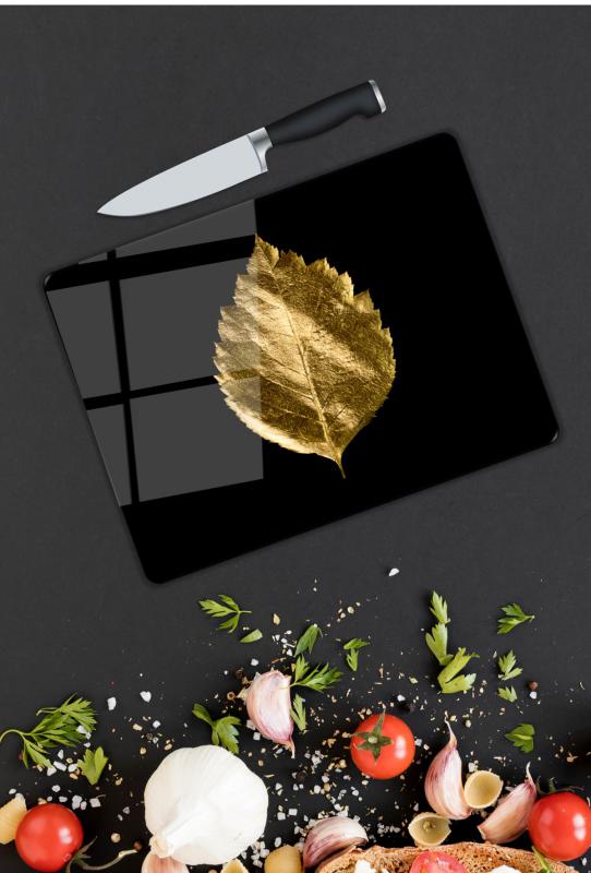 Gold Yaprak Desen Cam Kesme Tablası