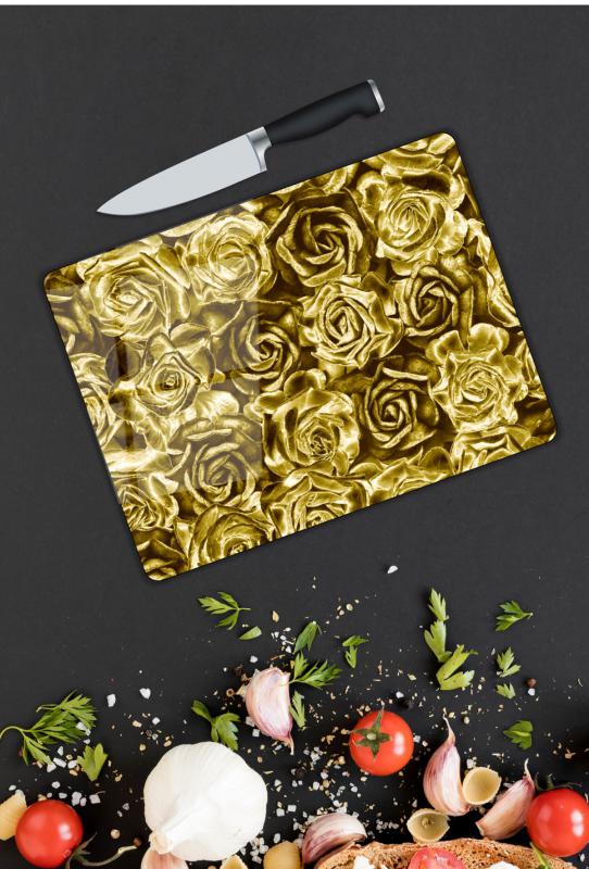 Altın Güller Desen Cam Kesme Tablası