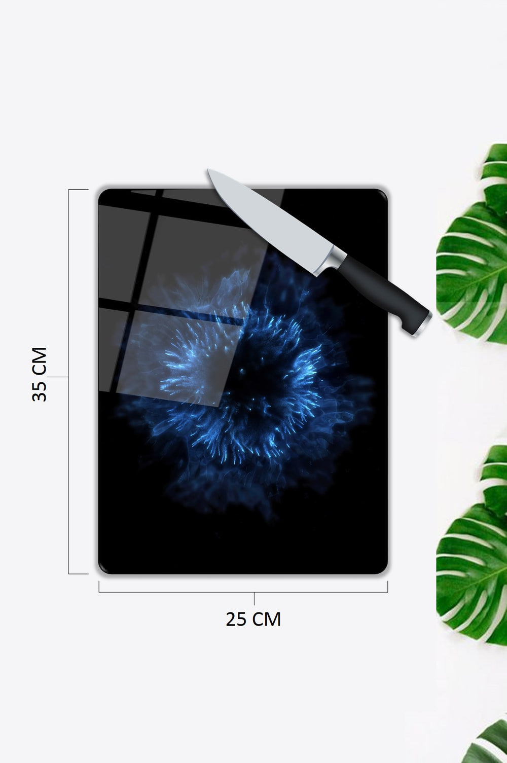 Mavi Duman Desen Cam Kesme Tablası