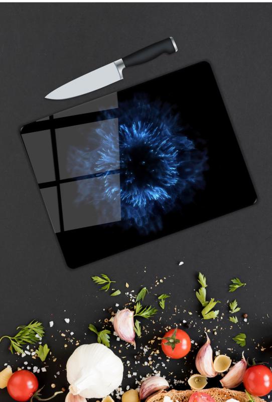 Mavi Duman Desen Cam Kesme Tablası