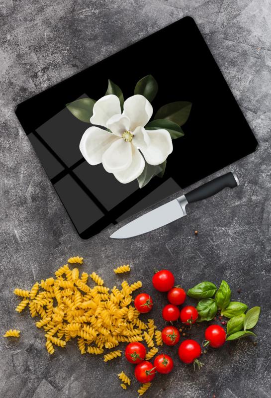 Beyaz Orkide Desen Cam Kesme Tablası