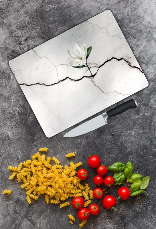 Beyaz Orkide Desen Cam Kesme Tablası