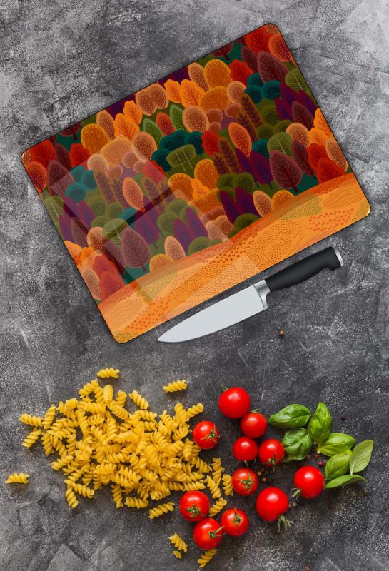 Renkli Orman Desen Cam Kesme Tablası