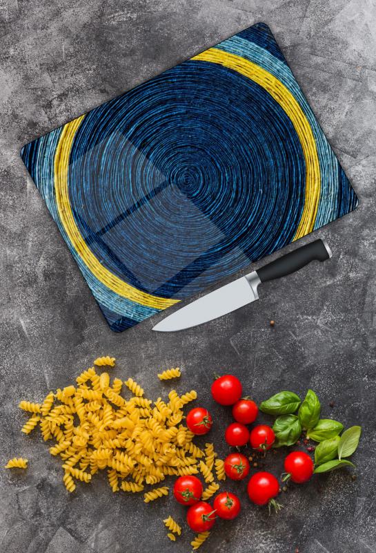 Lacivert Sarı Halka Desen Cam Kesme Tablası