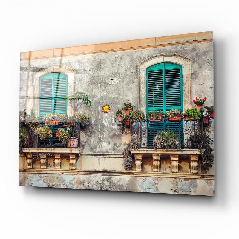 Çiçekli Balkon Cam Tablo