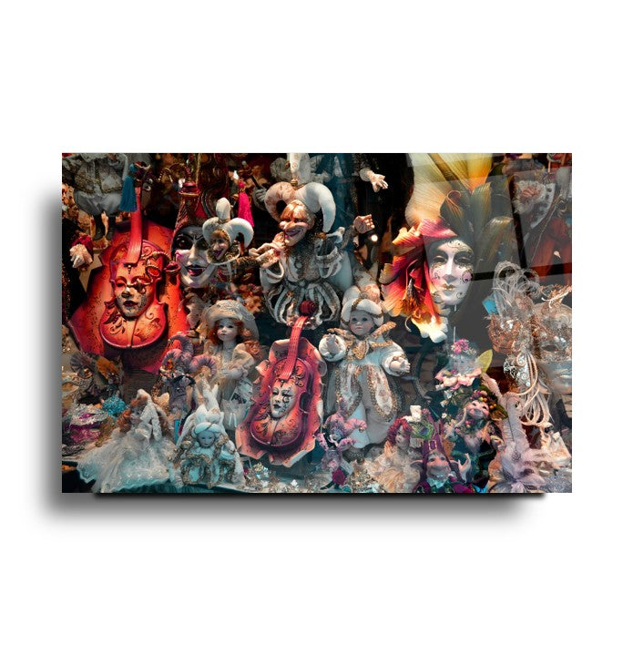 Bebekler ve Maskeler Cam Tablo