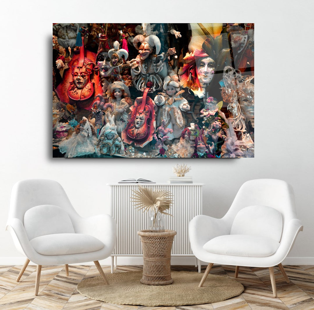 Bebekler ve Maskeler Cam Tablo