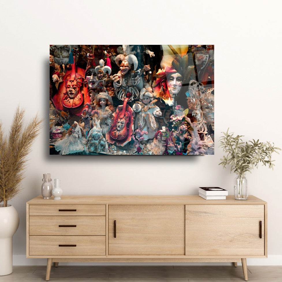 Bebekler ve Maskeler Cam Tablo