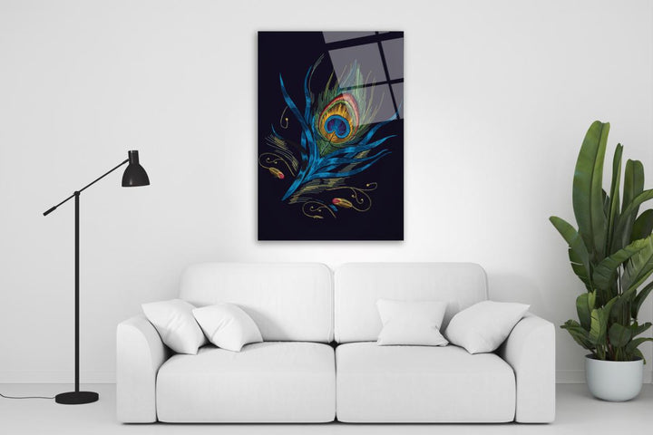 Tavuskuşu Tüy Cam Tablo