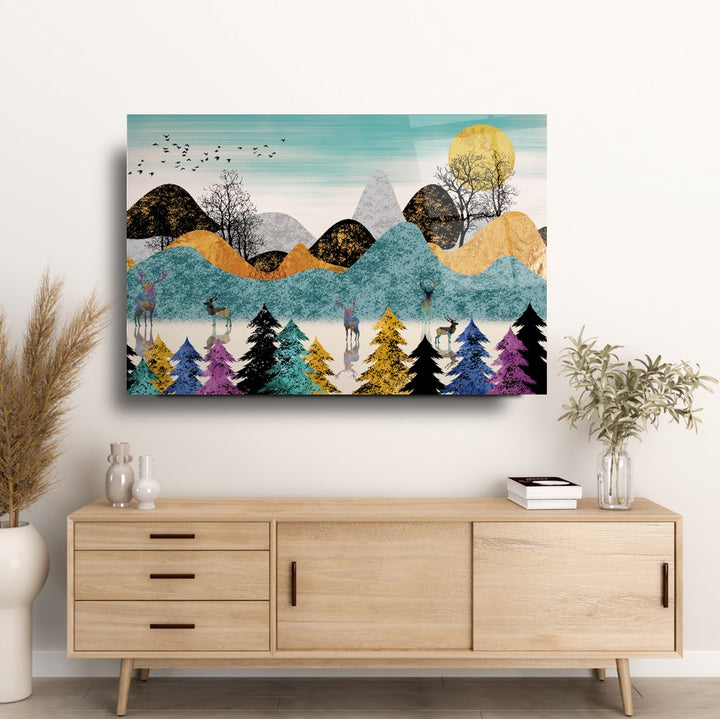 Soyut Manzara Cam Tablo