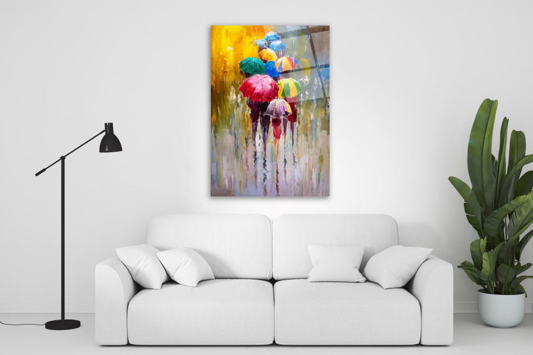 Renkli Şemsiyeler Cam Tablo