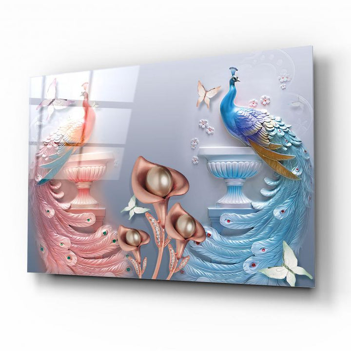 Tavus Kuşları Cam Tablo