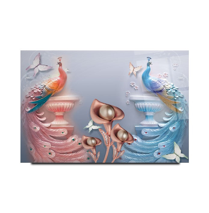 Tavus Kuşları Cam Tablo