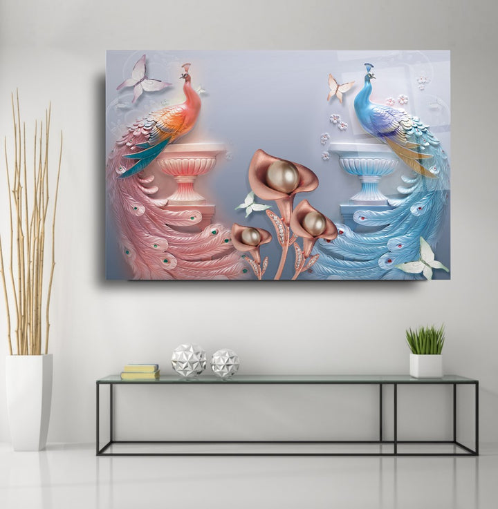 Tavus Kuşları Cam Tablo