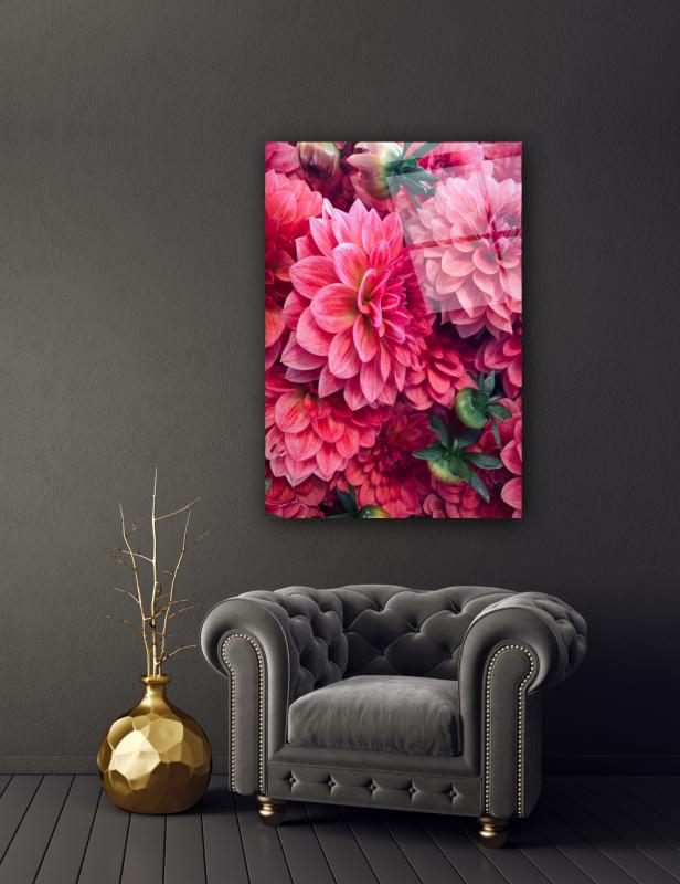 Kırmızı Çiçekler Cam Tablo