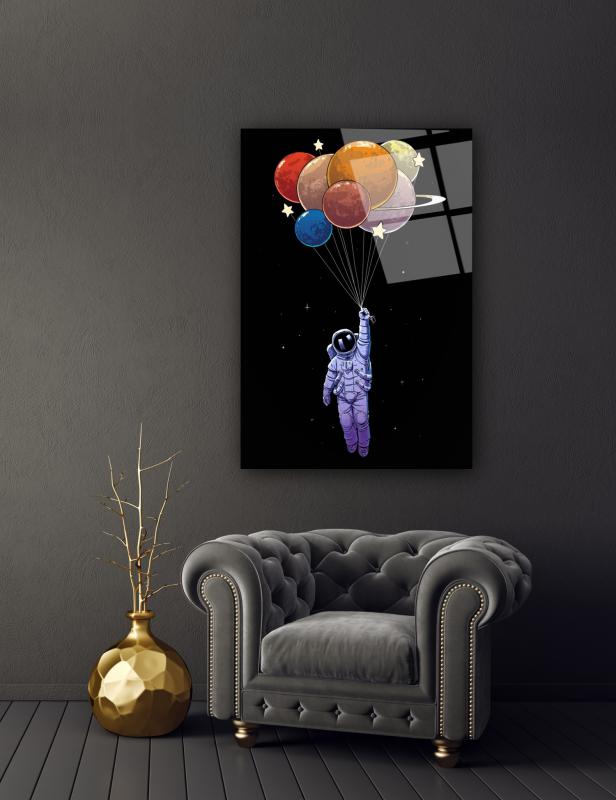 Balon Gezegenler Cam Tablo