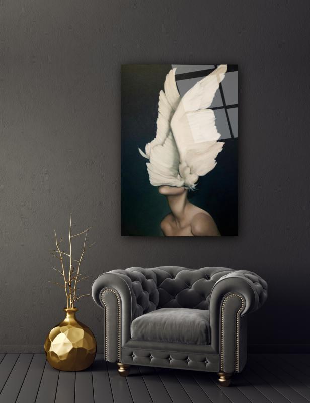 Kadın ve Kanatlar Cam Tablo