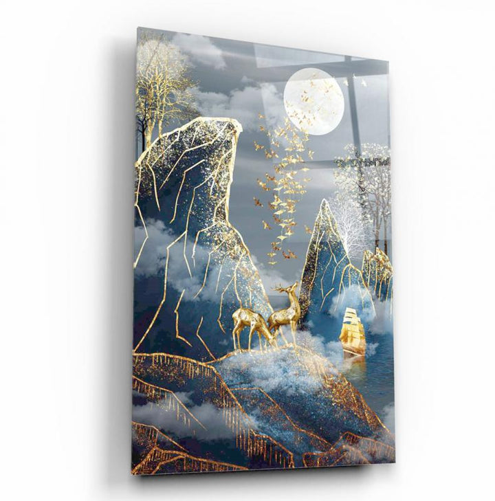 Gold Çizim Cam Tablo