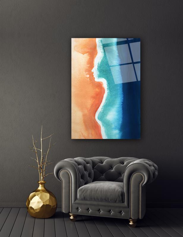 Dalgalar ve Kadın Cam Tablo