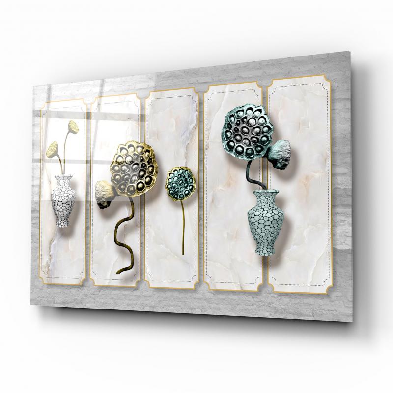 Vazo ve Çiçekler Cam Tablo