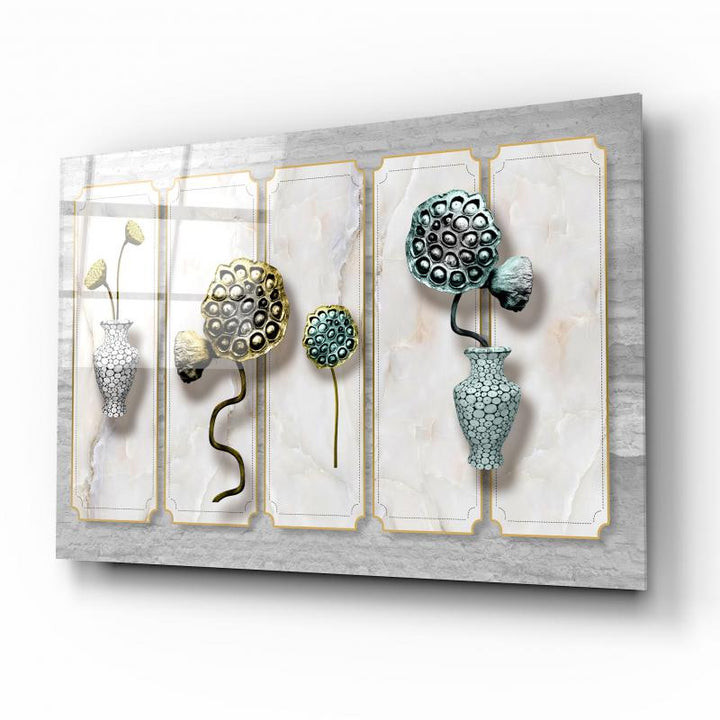 Vazo ve Çiçekler Cam Tablo