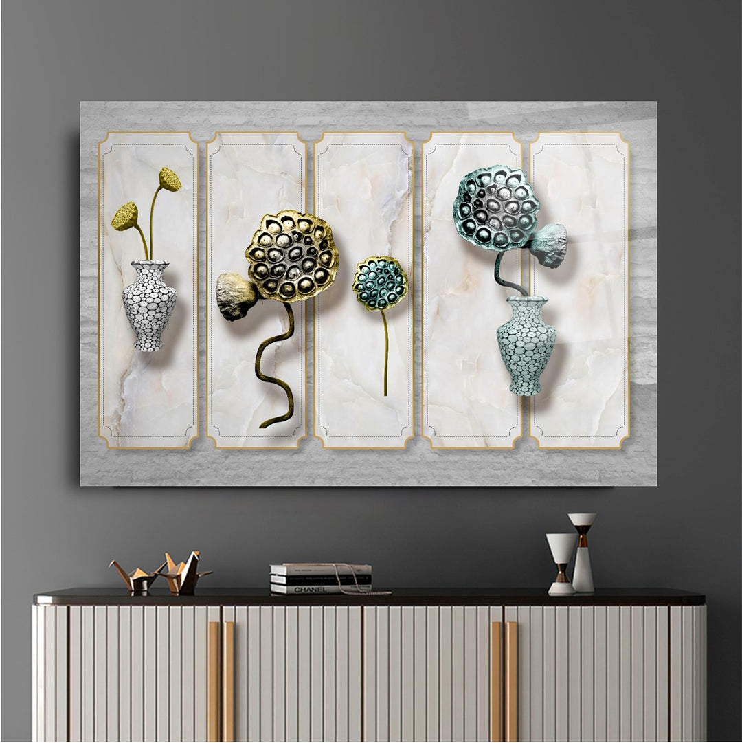 Vazo ve Çiçekler Cam Tablo