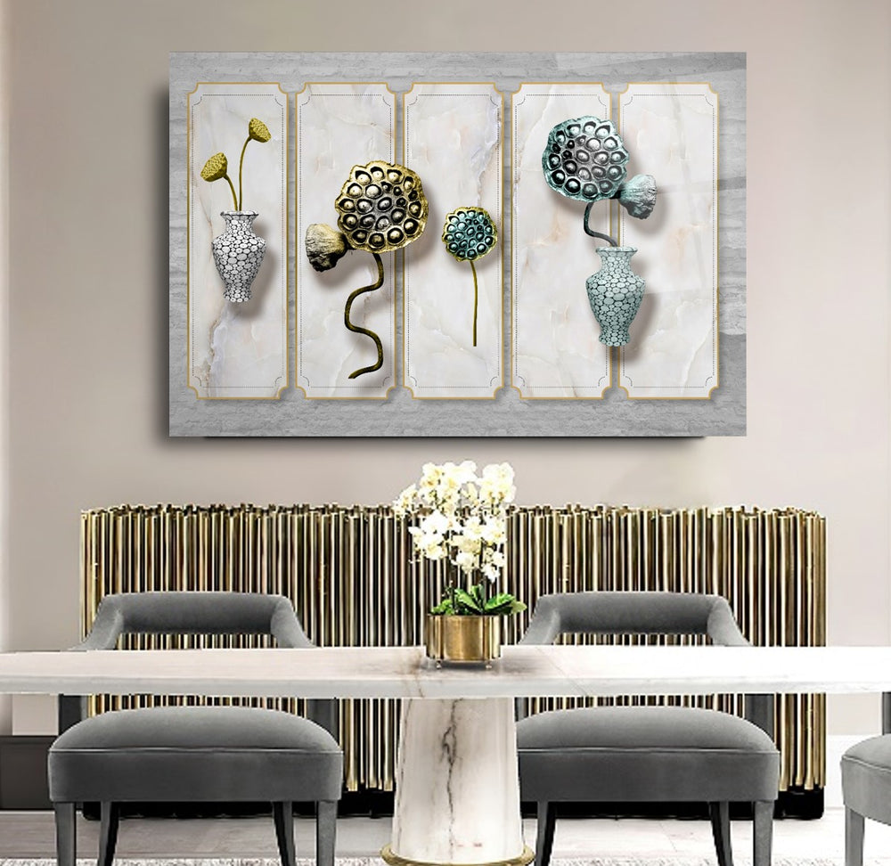 Vazo ve Çiçekler Cam Tablo