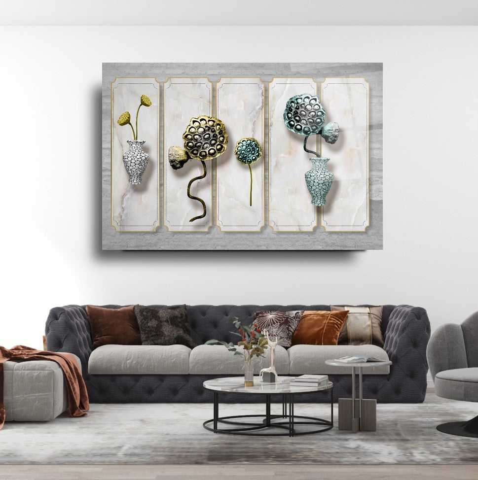 Vazo ve Çiçekler Cam Tablo