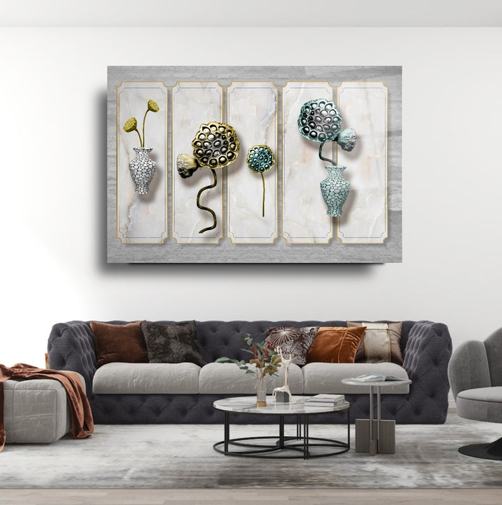 Vazo ve Çiçekler Cam Tablo