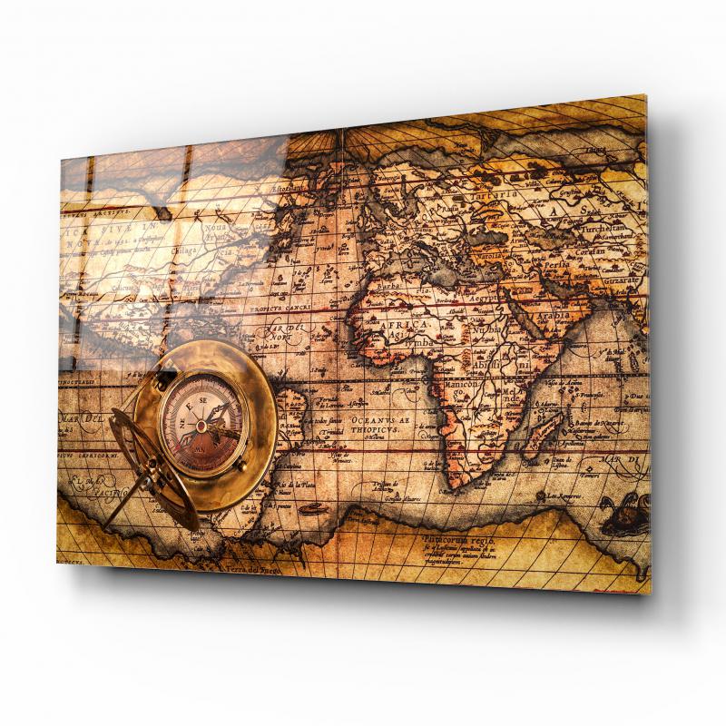 Antika Harita Cam Tablo