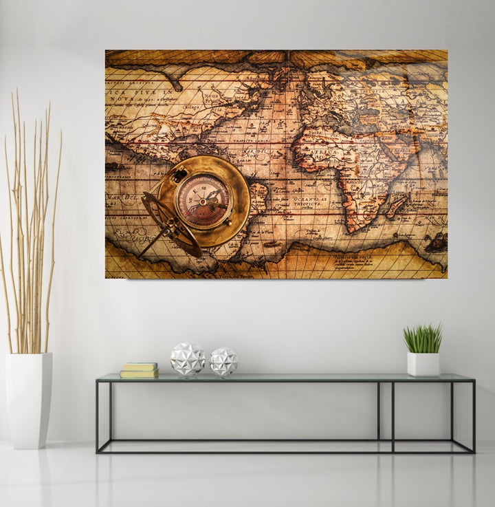 Antika Harita Cam Tablo