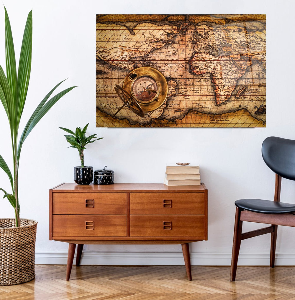 Antika Harita Cam Tablo