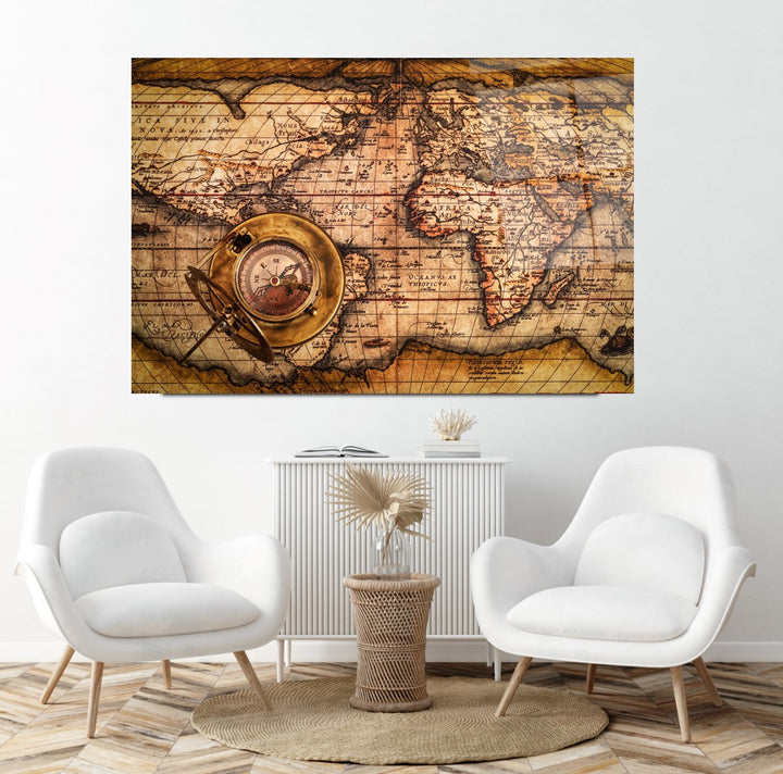 Antika Harita Cam Tablo