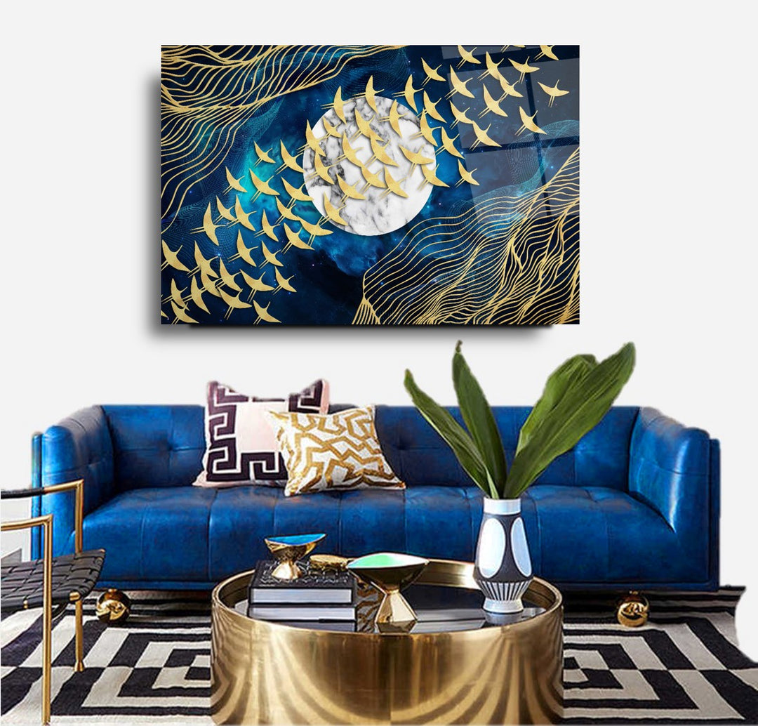 Ay Ve Kuşlar Cam Tablo