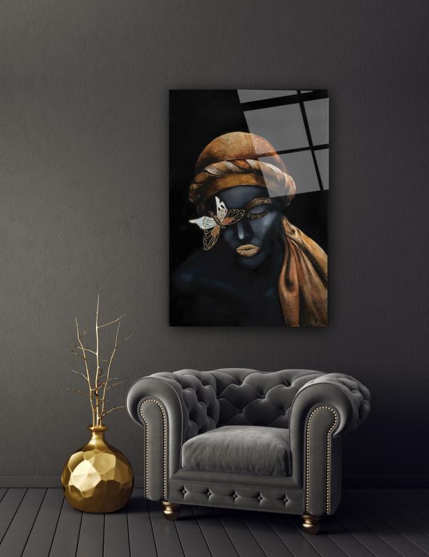 Kelebek ve Kadın Cam Tablo