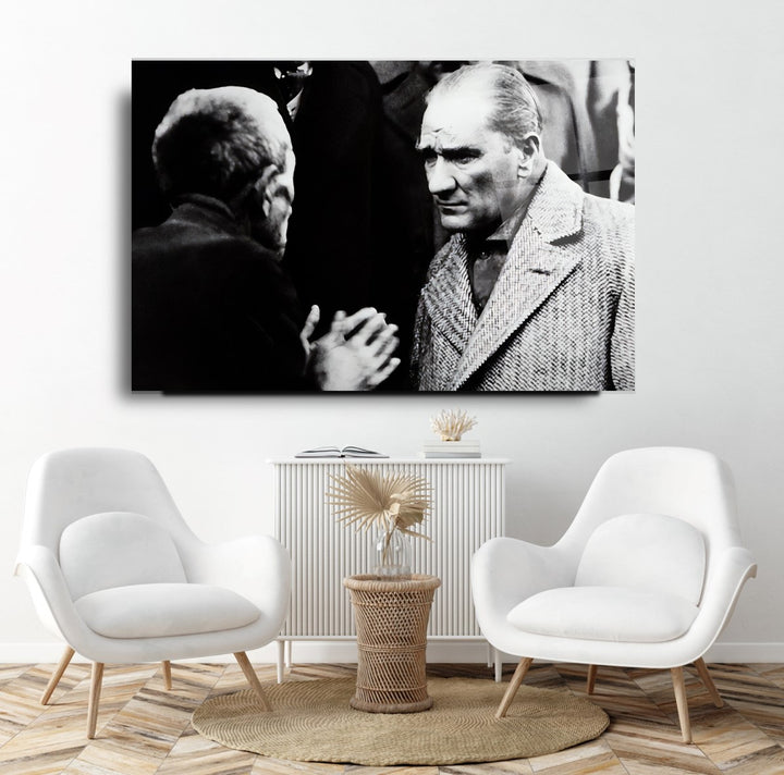 Atatürk ve Köylü Cam Tablo