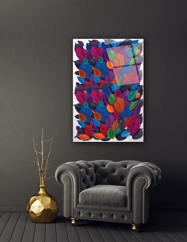 Renkli Yapraklar Cam Tablo