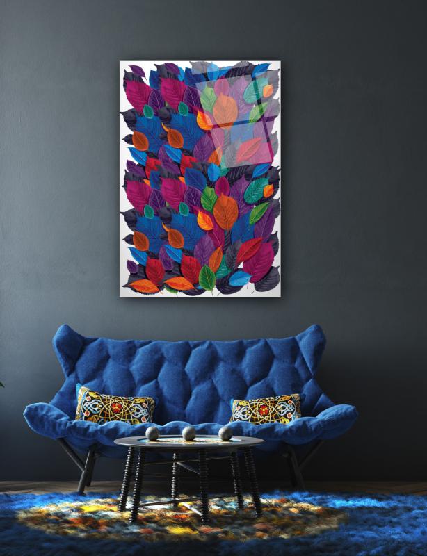 Renkli Yapraklar Cam Tablo
