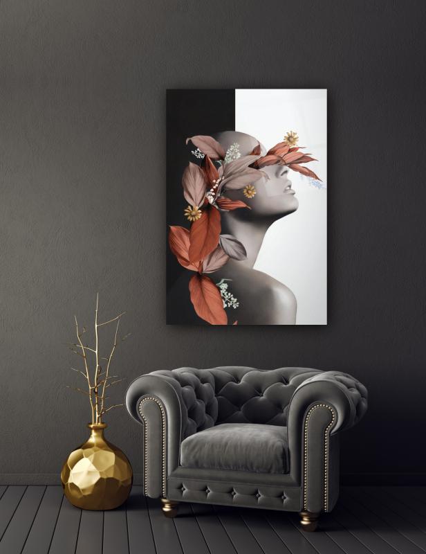 Kadın ve Çiçek Cam Tablo