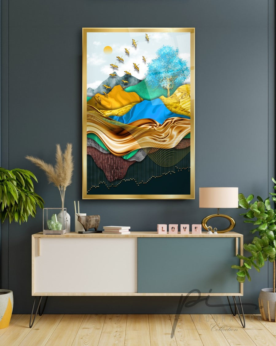 Renkli Dağlar Cam Tablo