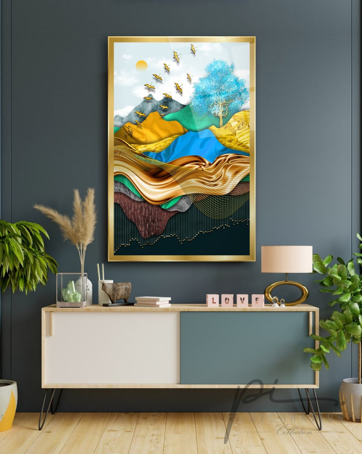 Renkli Dağlar Cam Tablo