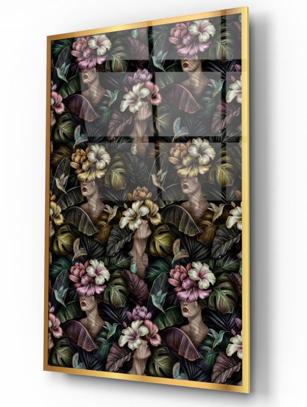 Kadın ve Çiçekler  Cam Tablo