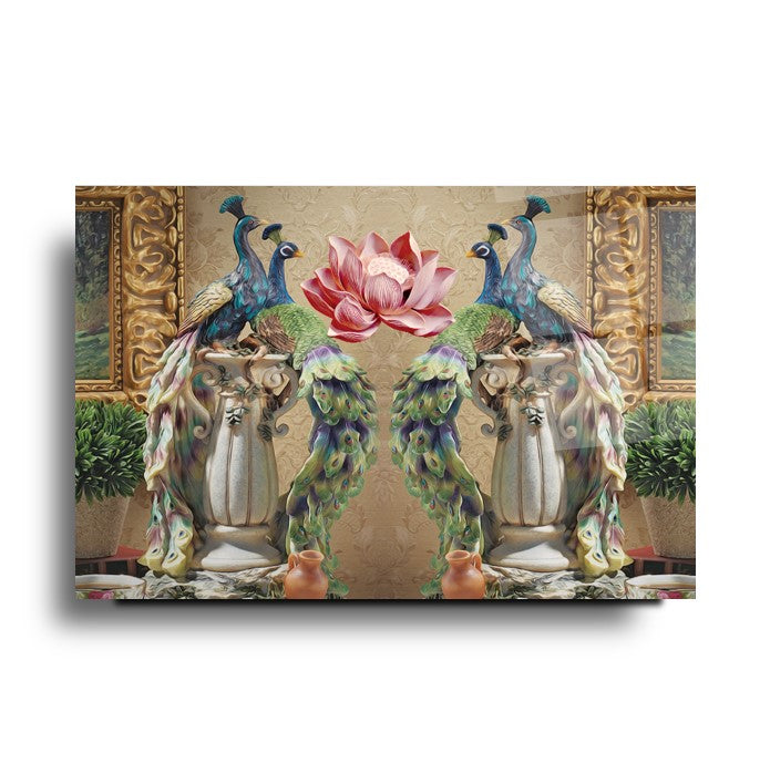 Tavus Kuşları Cam Tablo