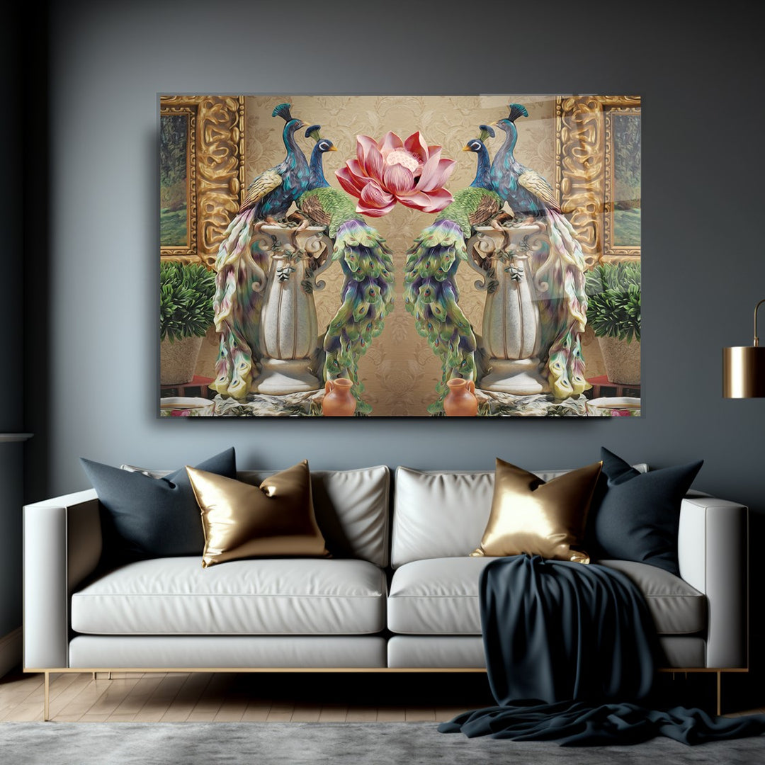 Tavus Kuşları Cam Tablo