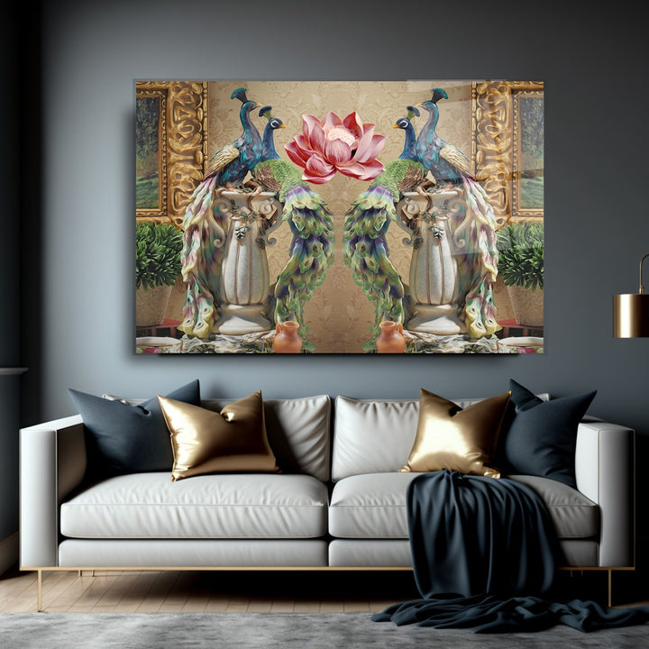 Tavus Kuşları Cam Tablo