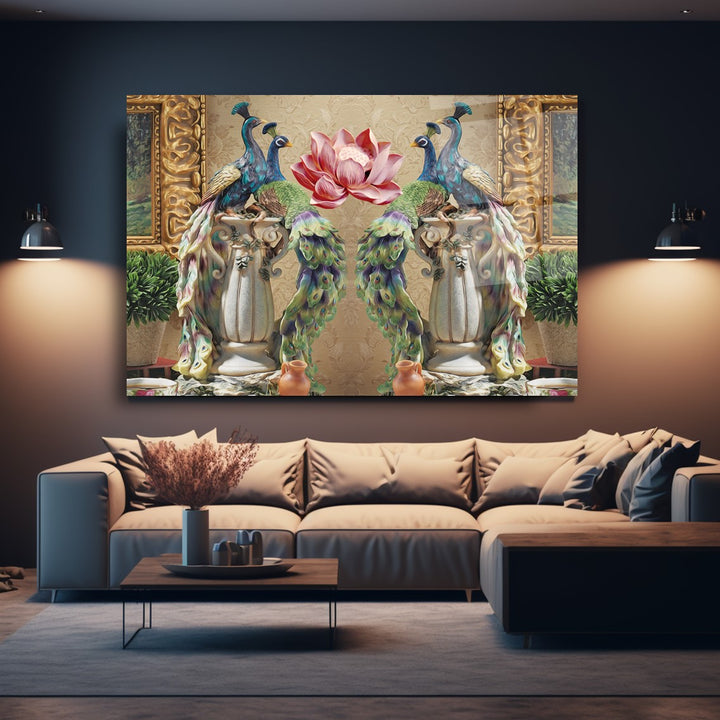 Tavus Kuşları Cam Tablo