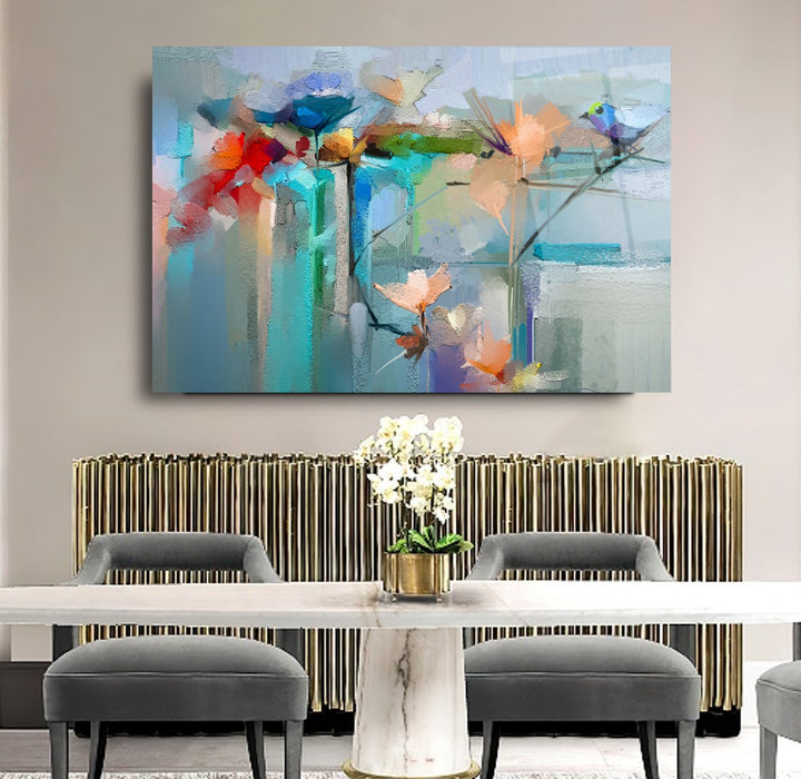 Soyut Çiçekler Cam Tablo