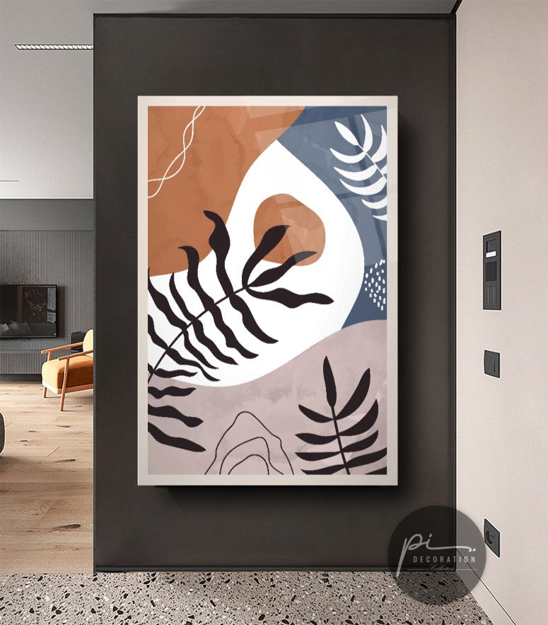 Soyut Yapraklar Cam Tablo