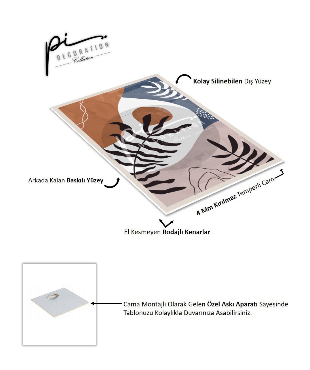 Soyut Yapraklar Cam Tablo