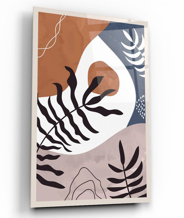 Soyut Yapraklar Cam Tablo